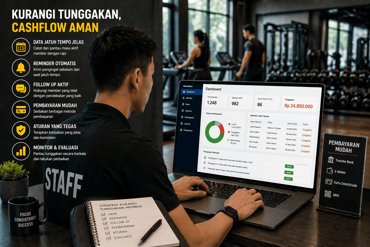Cara Mengurangi Tunggakan Member Gym Bulanan - Ilustrasi Artikel
